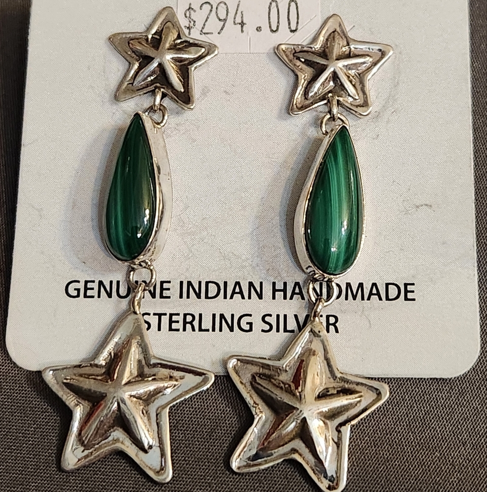 Dakota Willie Silver and Malachite  Star Drop Earrings